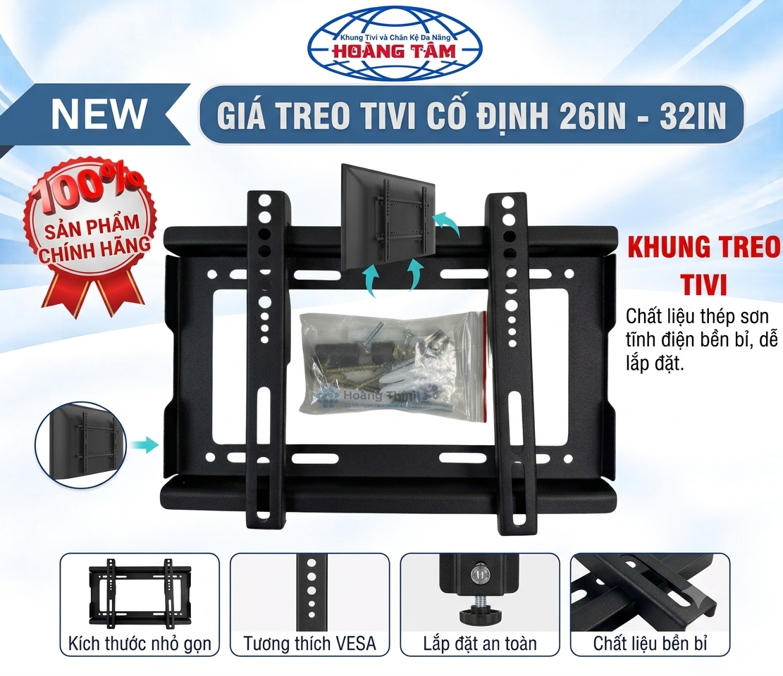 Khung treo tivi cố định lên tường hỗ trợ từ 26inch đến 32nch